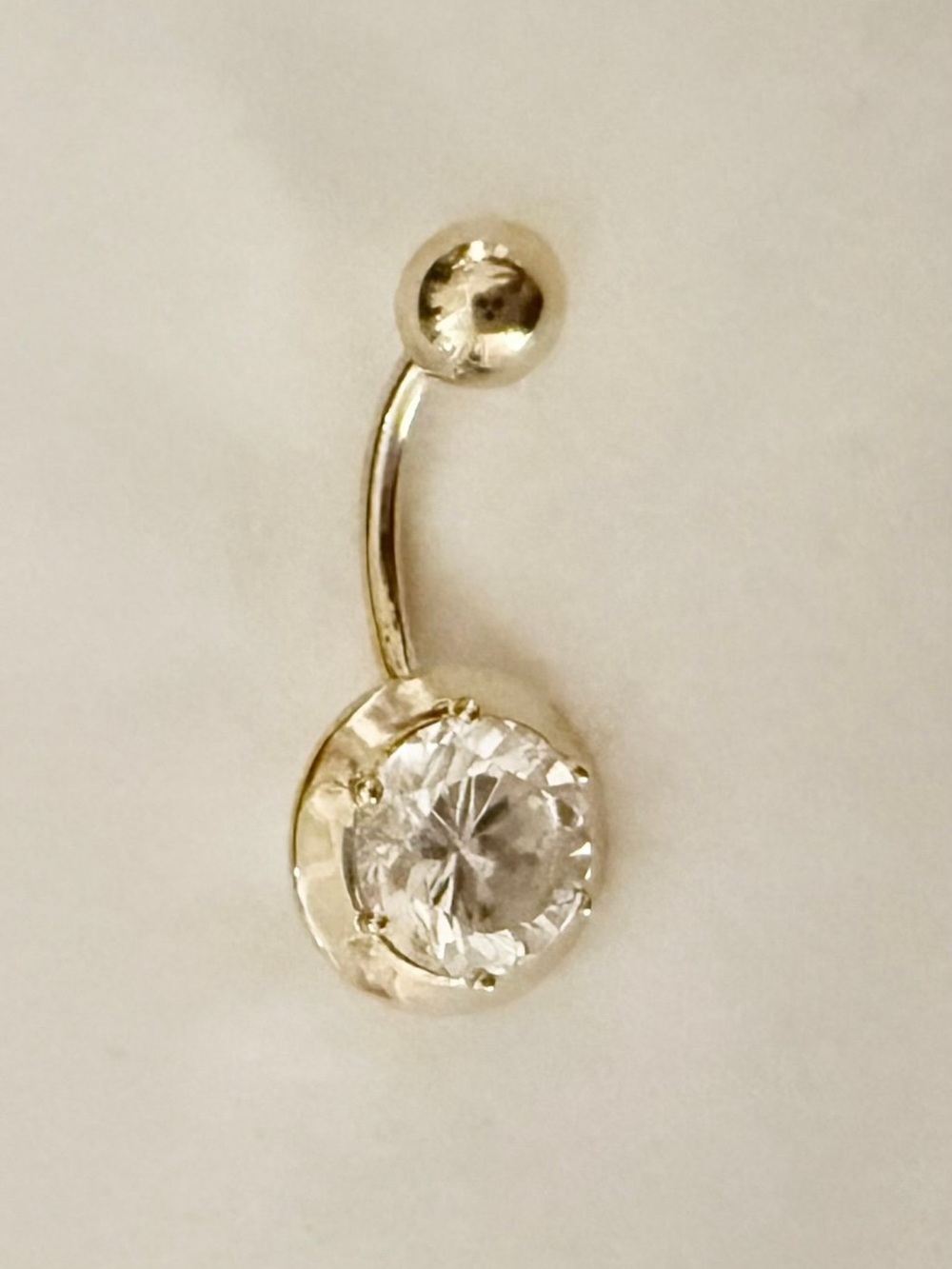 14K Gold Clear Crystal Belly Ring in Silver - Sparkling Accent